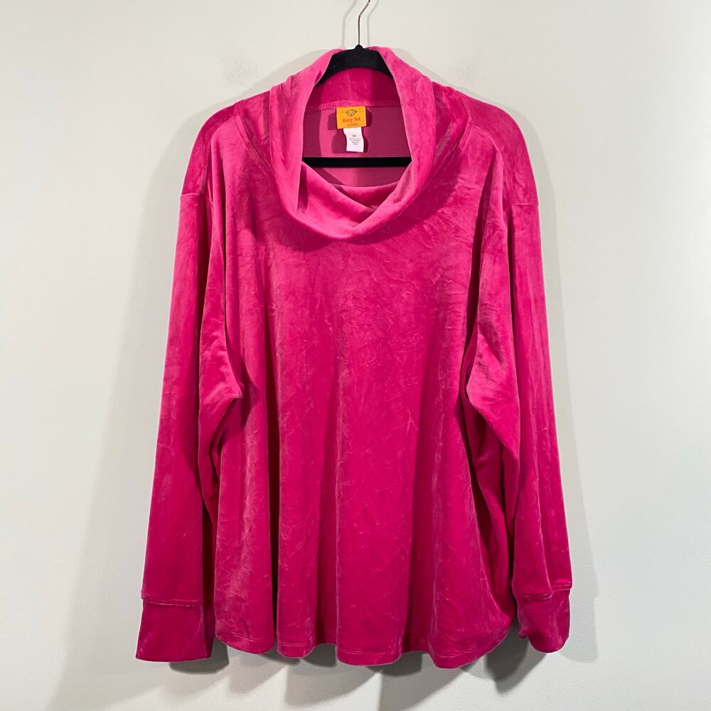 Ruby Rd. Women Hot Pink Funnel Neck Velour Pullover Blouse Size 3X